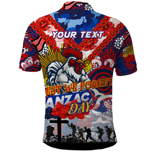 Personalised Roosters ANZAC Day Polo Shirt Aboriginal Rising Sun