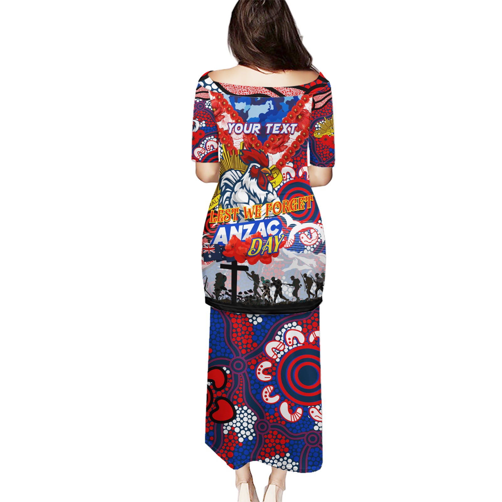 Personalised Roosters ANZAC Day Puletasi Aboriginal Rising Sun
