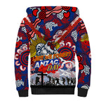 Personalised Roosters ANZAC Day Sherpa Hoodie Aboriginal Rising Sun