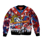 Personalised Roosters ANZAC Day Sleeve Zip Bomber Jacket Aboriginal Rising Sun