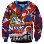 Personalised Roosters ANZAC Day Sweatshirt Aboriginal Rising Sun