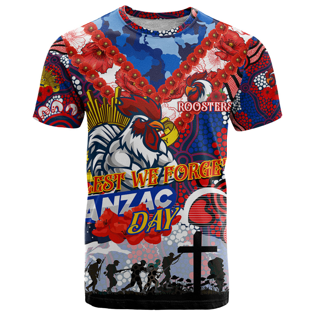 Personalised Roosters ANZAC Day T Shirt Aboriginal Rising Sun