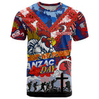 Personalised Roosters ANZAC Day T Shirt Aboriginal Rising Sun