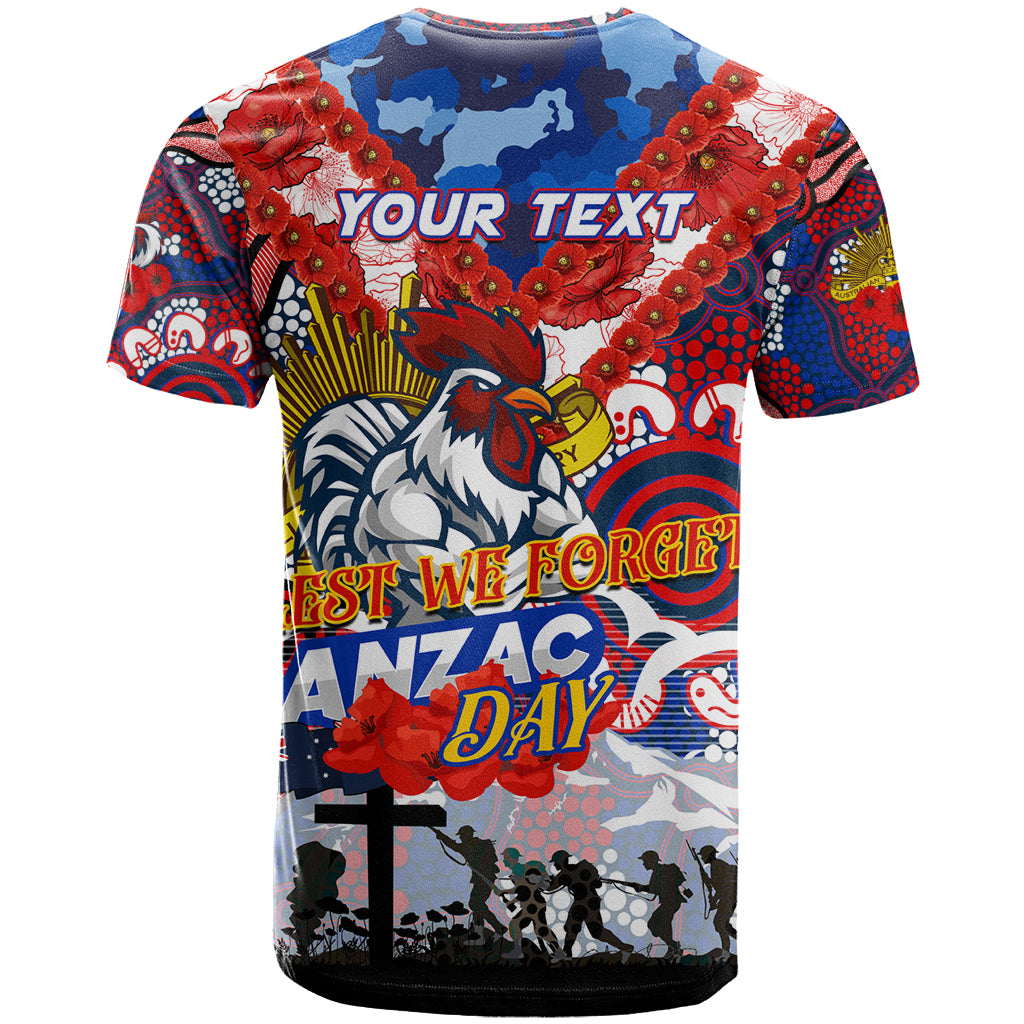 Personalised Roosters ANZAC Day T Shirt Aboriginal Rising Sun