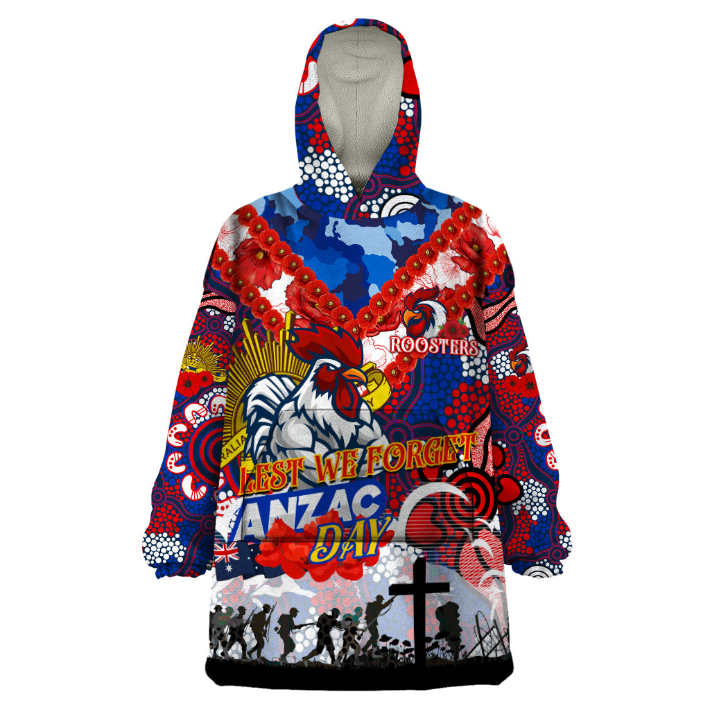 Personalised Roosters ANZAC Day Wearable Blanket Hoodie Aboriginal Rising Sun
