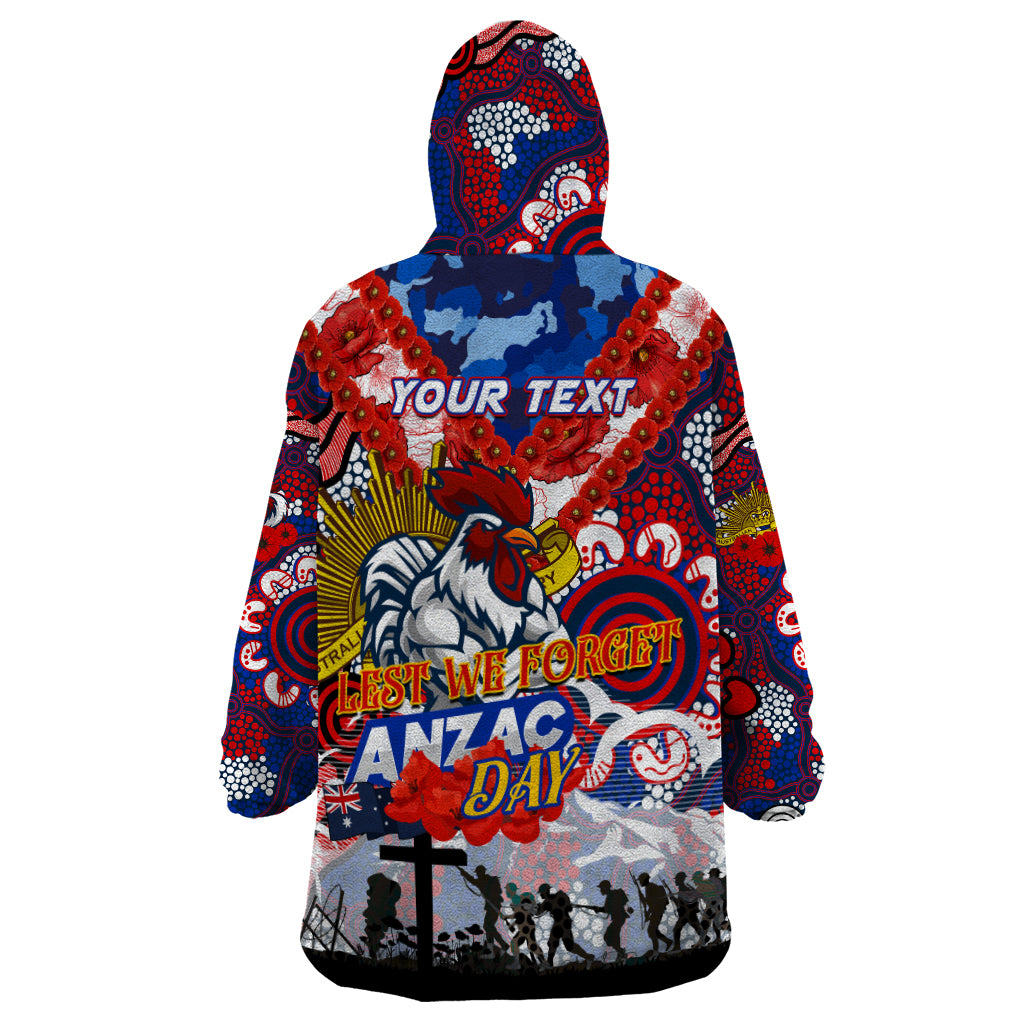 Personalised Roosters ANZAC Day Wearable Blanket Hoodie Aboriginal Rising Sun