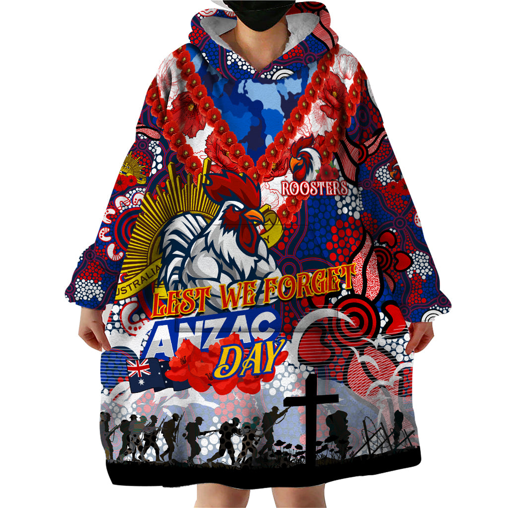 Personalised Roosters ANZAC Day Wearable Blanket Hoodie Aboriginal Rising Sun