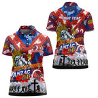 Personalised Roosters ANZAC Day Women Polo Shirt Aboriginal Rising Sun