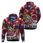 Personalised Roosters ANZAC Day Zip Hoodie Aboriginal Rising Sun