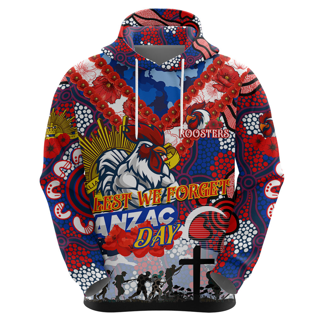 Personalised Roosters ANZAC Day Zip Hoodie Aboriginal Rising Sun