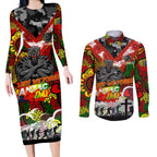 Personalised Panthers ANZAC Day Couples Matching Long Sleeve Bodycon Dress and Long Sleeve Button Shirt Aboriginal Rising Sun