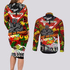Personalised Panthers ANZAC Day Couples Matching Long Sleeve Bodycon Dress and Long Sleeve Button Shirt Aboriginal Rising Sun