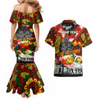 Personalised Panthers ANZAC Day Couples Matching Mermaid Dress and Hawaiian Shirt Aboriginal Rising Sun