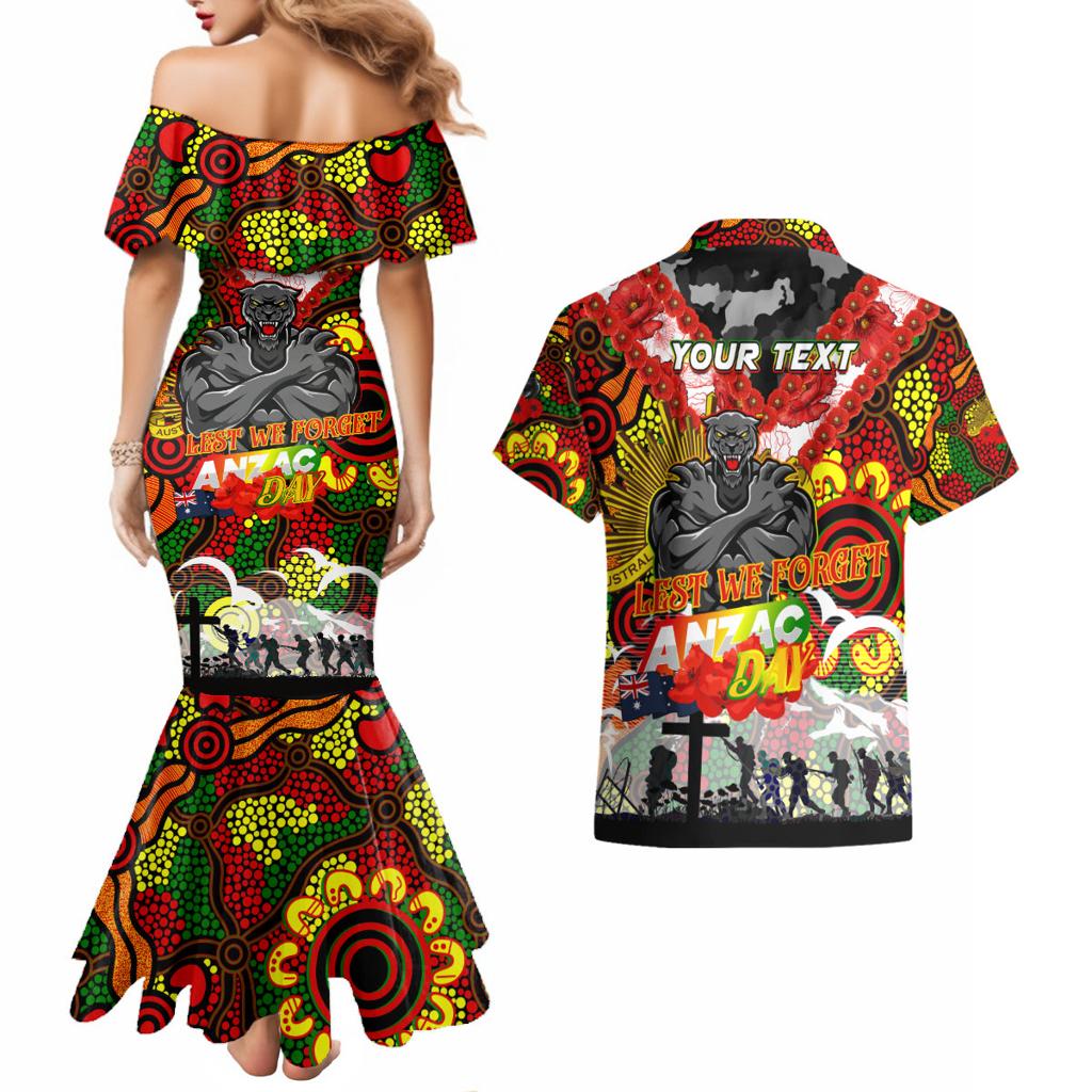 Personalised Panthers ANZAC Day Couples Matching Mermaid Dress and Hawaiian Shirt Aboriginal Rising Sun