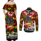 Personalised Panthers ANZAC Day Couples Matching Off Shoulder Maxi Dress and Long Sleeve Button Shirt Aboriginal Rising Sun