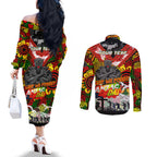 Personalised Panthers ANZAC Day Couples Matching Off The Shoulder Long Sleeve Dress and Long Sleeve Button Shirt Aboriginal Rising Sun