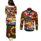 Personalised Panthers ANZAC Day Couples Matching Puletasi and Long Sleeve Button Shirt Aboriginal Rising Sun