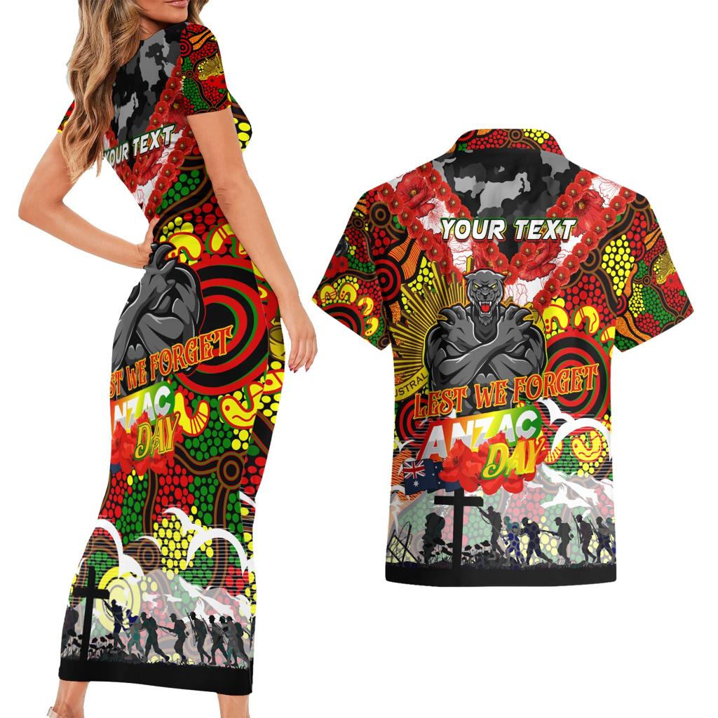 Personalised Panthers ANZAC Day Couples Matching Short Sleeve Bodycon Dress and Hawaiian Shirt Aboriginal Rising Sun