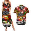Personalised Panthers ANZAC Day Couples Matching Summer Maxi Dress and Hawaiian Shirt Aboriginal Rising Sun
