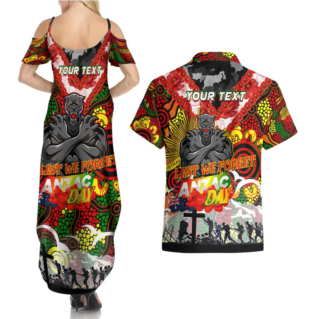 Personalised Panthers ANZAC Day Couples Matching Summer Maxi Dress and Hawaiian Shirt Aboriginal Rising Sun