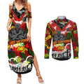 Personalised Panthers ANZAC Day Couples Matching Summer Maxi Dress and Long Sleeve Button Shirt Aboriginal Rising Sun
