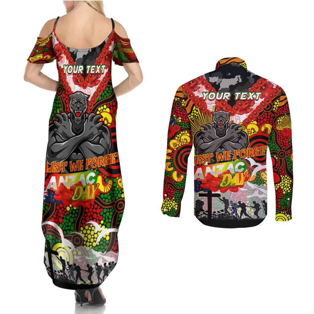 Personalised Panthers ANZAC Day Couples Matching Summer Maxi Dress and Long Sleeve Button Shirt Aboriginal Rising Sun