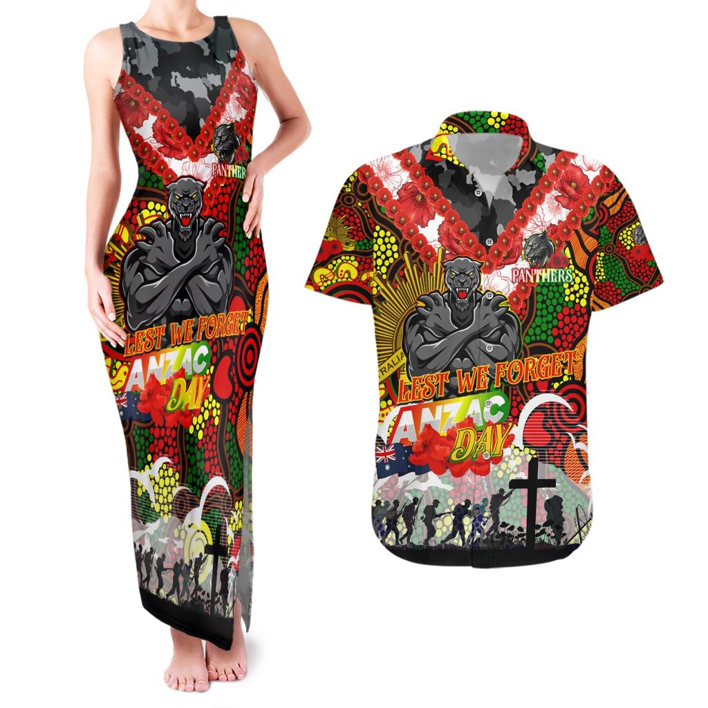 Personalised Panthers ANZAC Day Couples Matching Tank Maxi Dress and Hawaiian Shirt Aboriginal Rising Sun