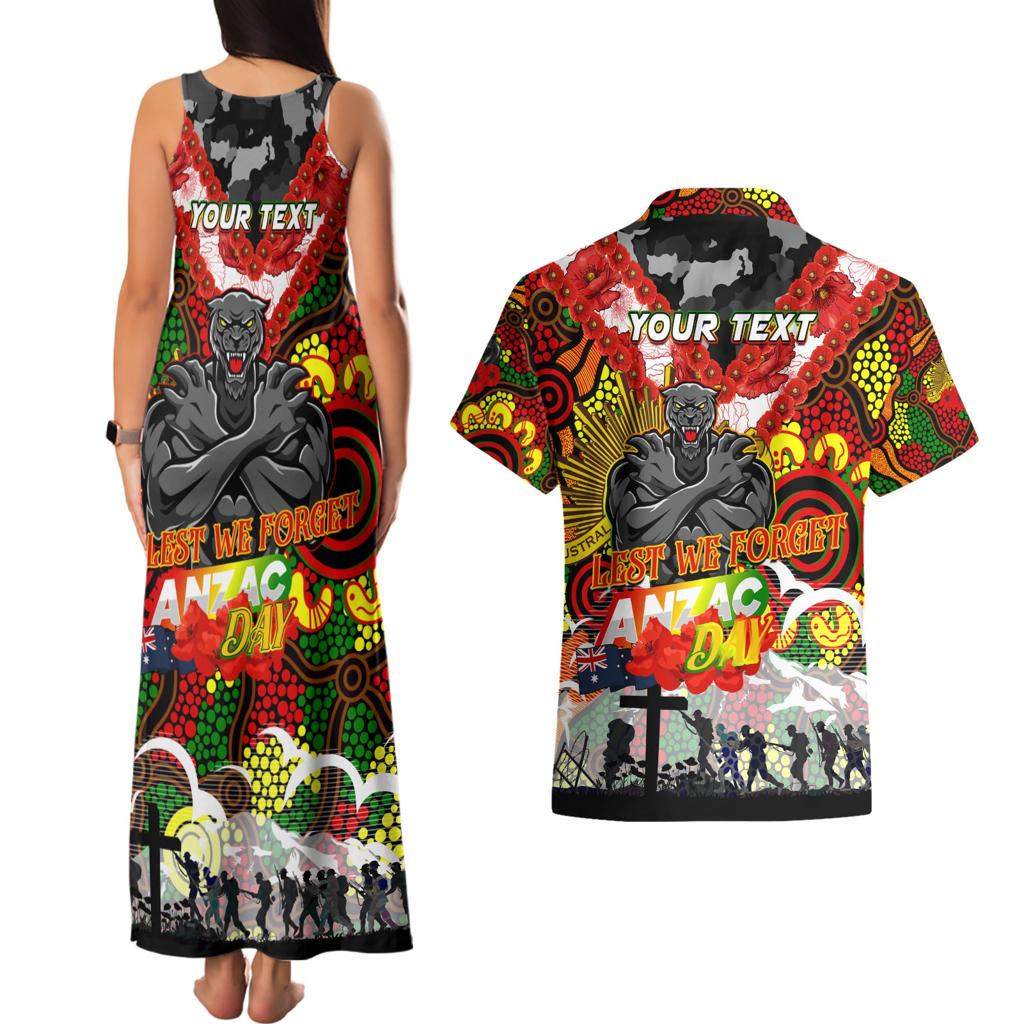 Personalised Panthers ANZAC Day Couples Matching Tank Maxi Dress and Hawaiian Shirt Aboriginal Rising Sun