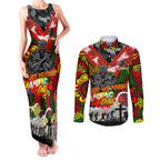 Personalised Panthers ANZAC Day Couples Matching Tank Maxi Dress and Long Sleeve Button Shirt Aboriginal Rising Sun