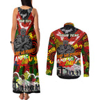 Personalised Panthers ANZAC Day Couples Matching Tank Maxi Dress and Long Sleeve Button Shirt Aboriginal Rising Sun