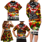 Personalised Panthers ANZAC Day Family Matching Long Sleeve Bodycon Dress and Hawaiian Shirt Aboriginal Rising Sun