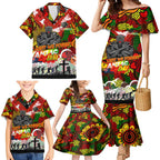 Personalised Panthers ANZAC Day Family Matching Mermaid Dress and Hawaiian Shirt Aboriginal Rising Sun