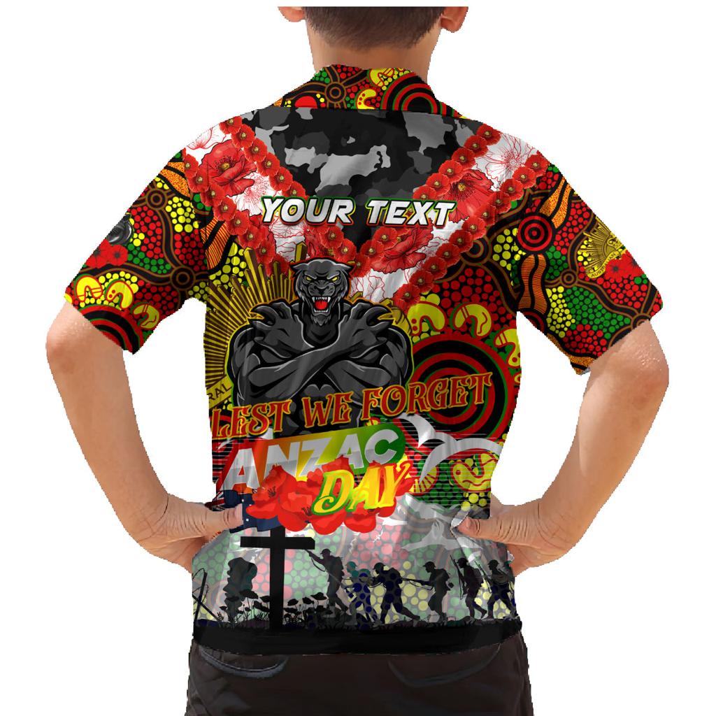 Personalised Panthers ANZAC Day Family Matching Mermaid Dress and Hawaiian Shirt Aboriginal Rising Sun