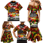 Personalised Panthers ANZAC Day Family Matching Mermaid Dress and Hawaiian Shirt Aboriginal Rising Sun