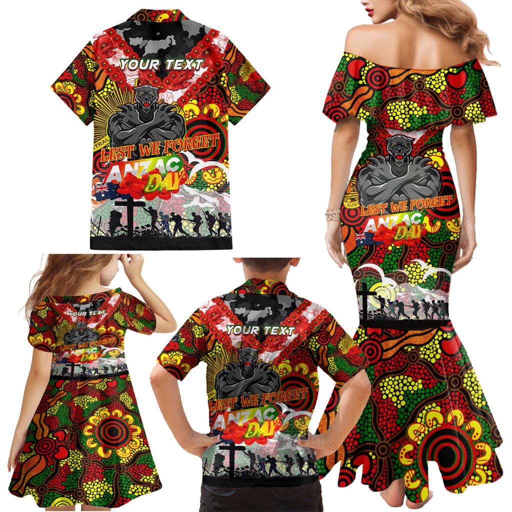 Personalised Panthers ANZAC Day Family Matching Mermaid Dress and Hawaiian Shirt Aboriginal Rising Sun