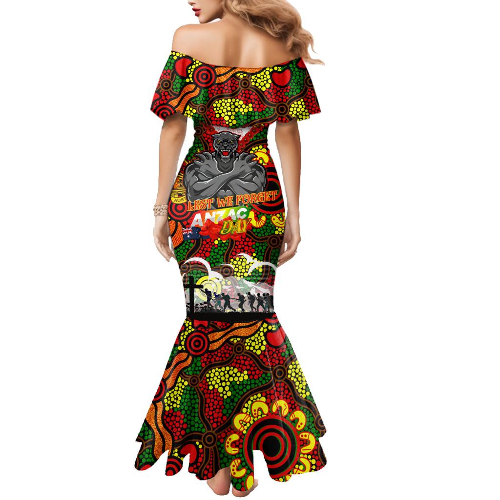 Personalised Panthers ANZAC Day Family Matching Mermaid Dress and Hawaiian Shirt Aboriginal Rising Sun