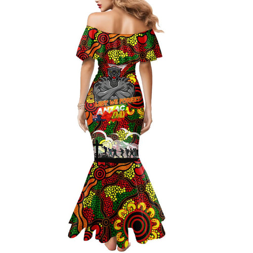 Personalised Panthers ANZAC Day Family Matching Mermaid Dress and Hawaiian Shirt Aboriginal Rising Sun