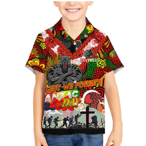Personalised Panthers ANZAC Day Family Matching Mermaid Dress and Hawaiian Shirt Aboriginal Rising Sun