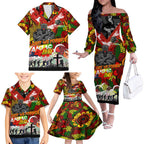 Personalised Panthers ANZAC Day Family Matching Off The Shoulder Long Sleeve Dress and Hawaiian Shirt Aboriginal Rising Sun