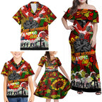 Personalised Panthers ANZAC Day Family Matching Off Shoulder Maxi Dress and Hawaiian Shirt Aboriginal Rising Sun
