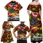 Personalised Panthers ANZAC Day Family Matching Off Shoulder Maxi Dress and Hawaiian Shirt Aboriginal Rising Sun