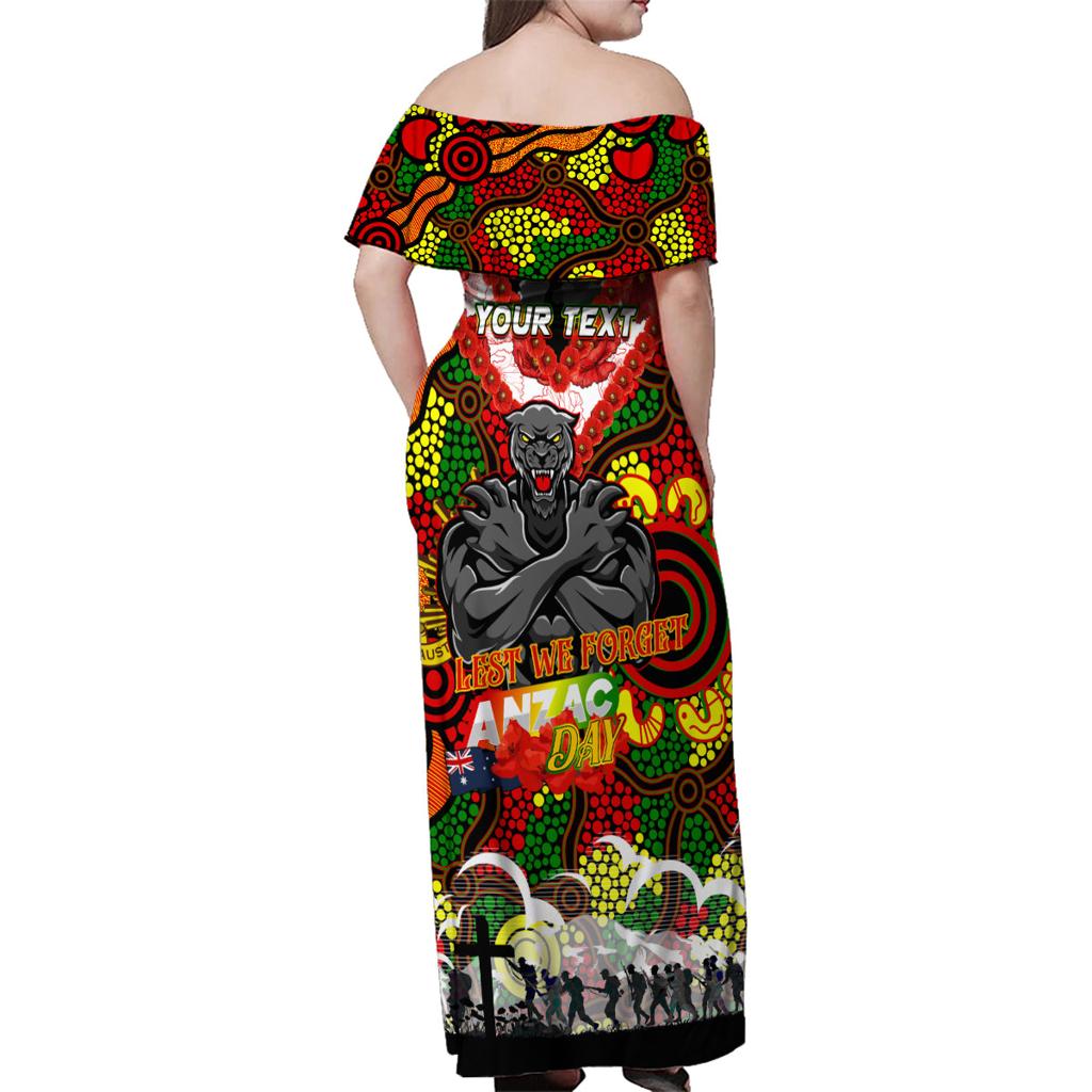Personalised Panthers ANZAC Day Family Matching Off Shoulder Maxi Dress and Hawaiian Shirt Aboriginal Rising Sun