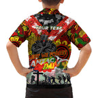 Personalised Panthers ANZAC Day Family Matching Off Shoulder Short Dress and Hawaiian Shirt Aboriginal Rising Sun