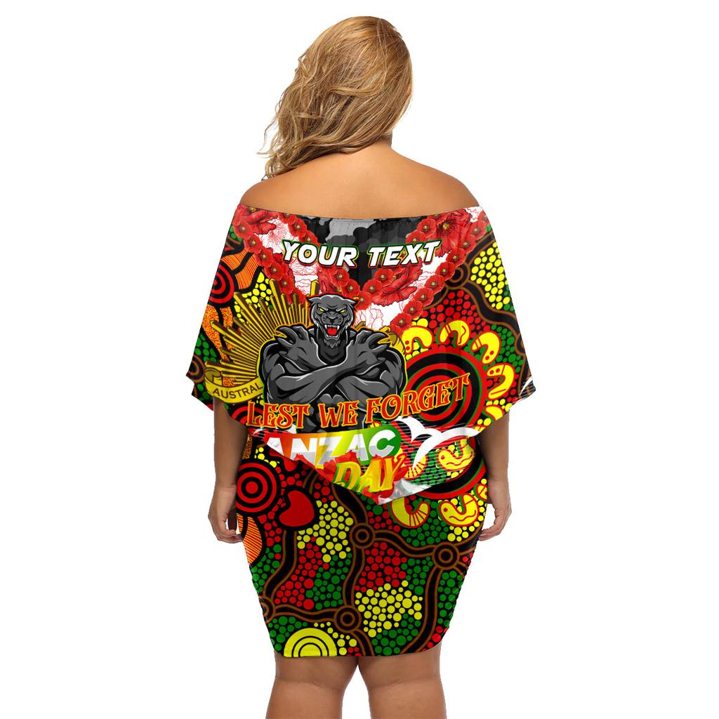 Personalised Panthers ANZAC Day Family Matching Off Shoulder Short Dress and Hawaiian Shirt Aboriginal Rising Sun