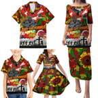 Personalised Panthers ANZAC Day Family Matching Puletasi and Hawaiian Shirt Aboriginal Rising Sun