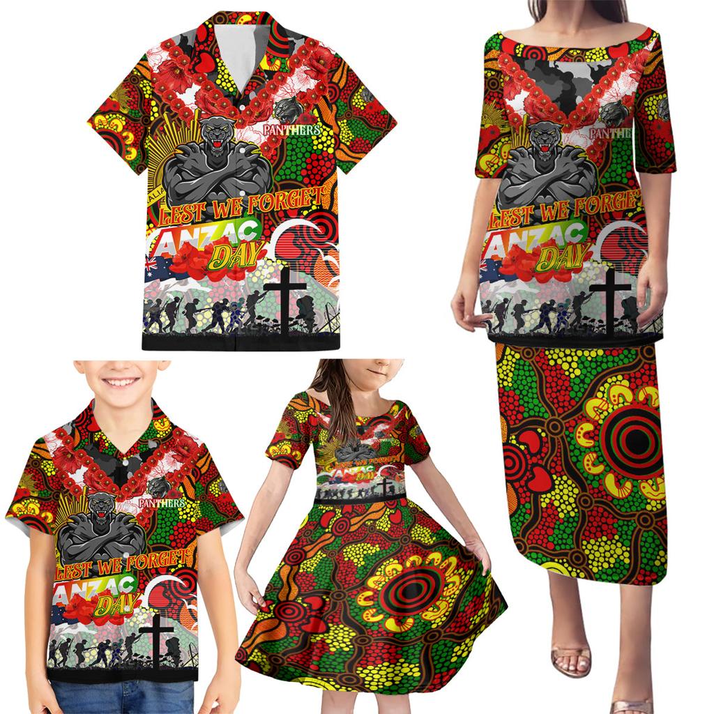 Personalised Panthers ANZAC Day Family Matching Puletasi and Hawaiian Shirt Aboriginal Rising Sun