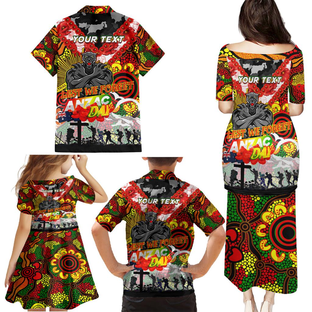 Personalised Panthers ANZAC Day Family Matching Puletasi and Hawaiian Shirt Aboriginal Rising Sun