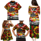 Personalised Panthers ANZAC Day Family Matching Puletasi and Hawaiian Shirt Aboriginal Rising Sun