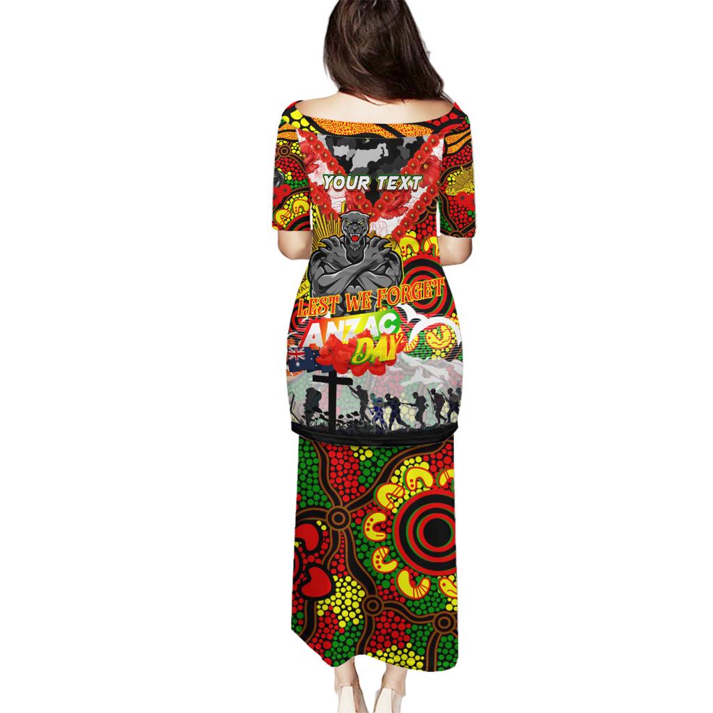 Personalised Panthers ANZAC Day Family Matching Puletasi and Hawaiian Shirt Aboriginal Rising Sun