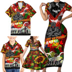 Personalised Panthers ANZAC Day Family Matching Short Sleeve Bodycon Dress and Hawaiian Shirt Aboriginal Rising Sun